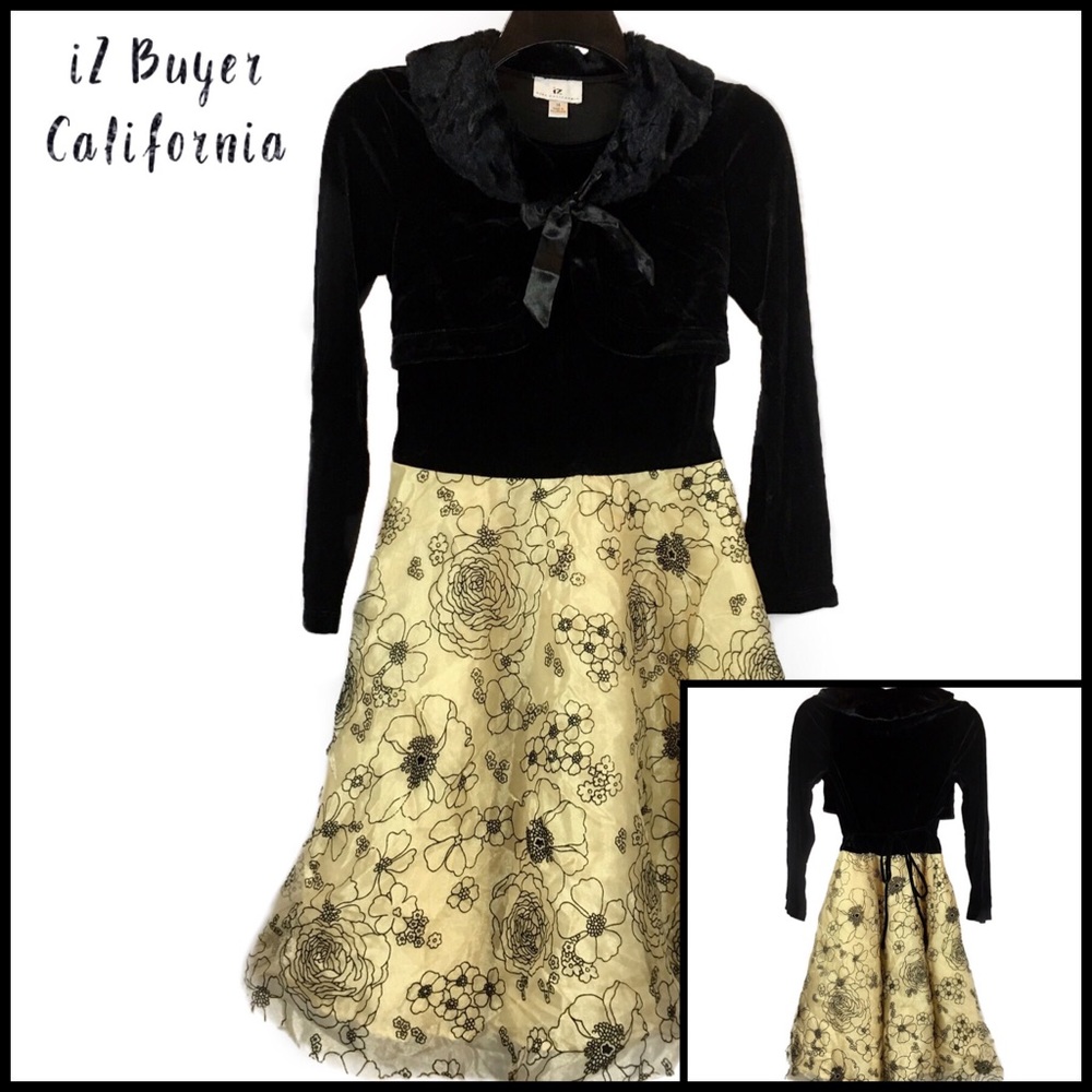 iZ Buyer California Velvet Black/Gold Dress Sz 14
